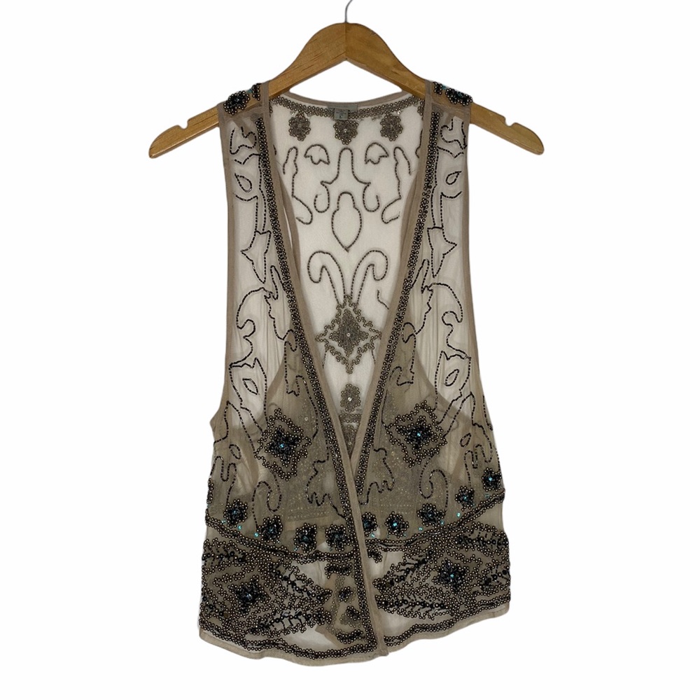 Top Ecote Cirque Embellished Sheer Vest size large